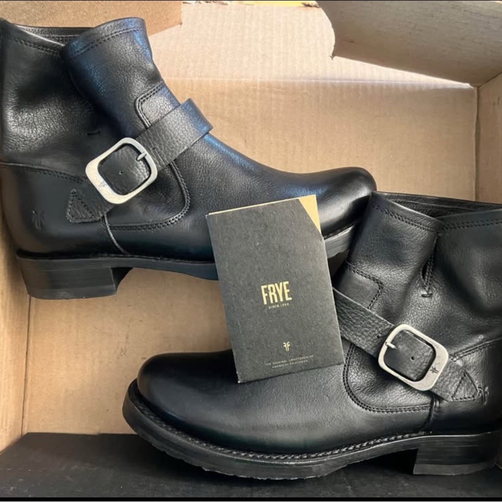 Frye Black Buckle Leather Boots